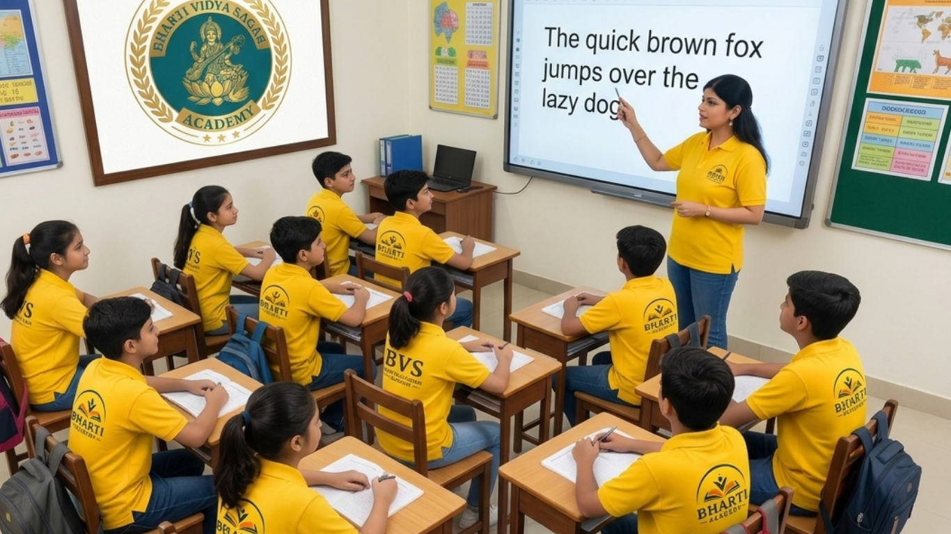 BVS Academy classroom learning with teacher guiding students